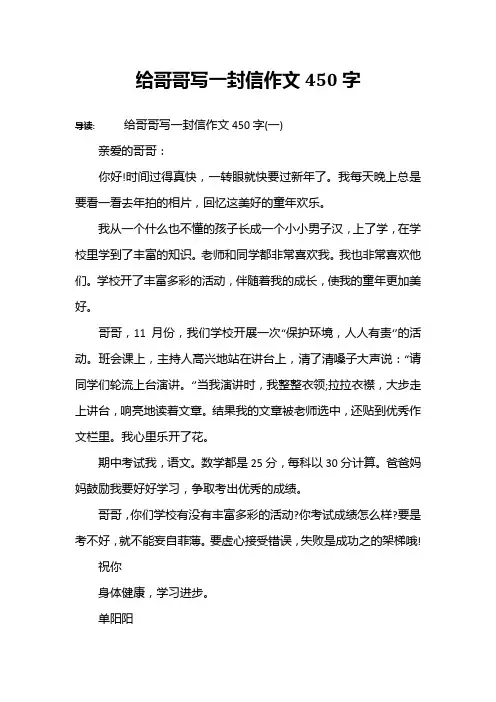 给哥哥写一封信作文450字