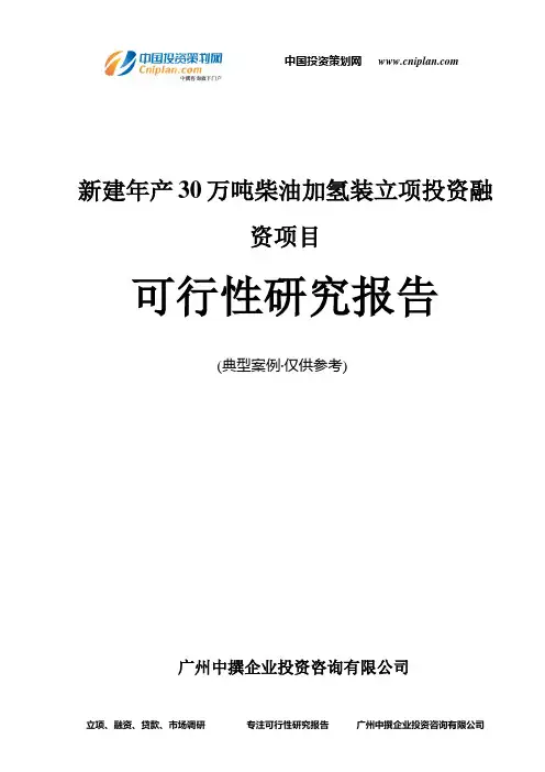 新建年产30万吨柴油加氢装融资投资立项项目可行性研究报告(中撰咨询)