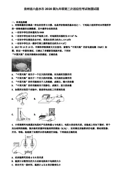 贵州省六盘水市2020届九年级第三次适应性考试物理试题
