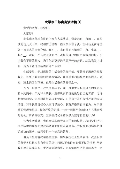 大学班干部竞选演讲稿5篇