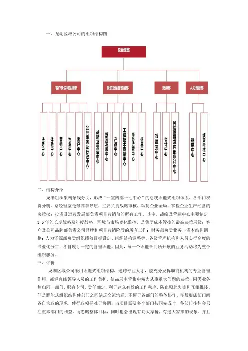 龙湖区域公司的组织结构图