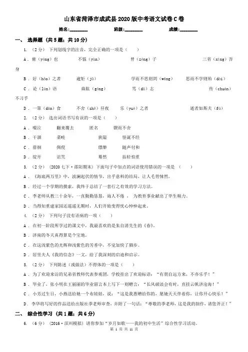 山东省菏泽市成武县2020版中考语文试卷C卷