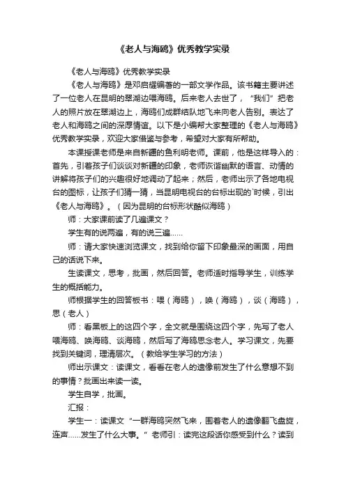《老人与海鸥》优秀教学实录