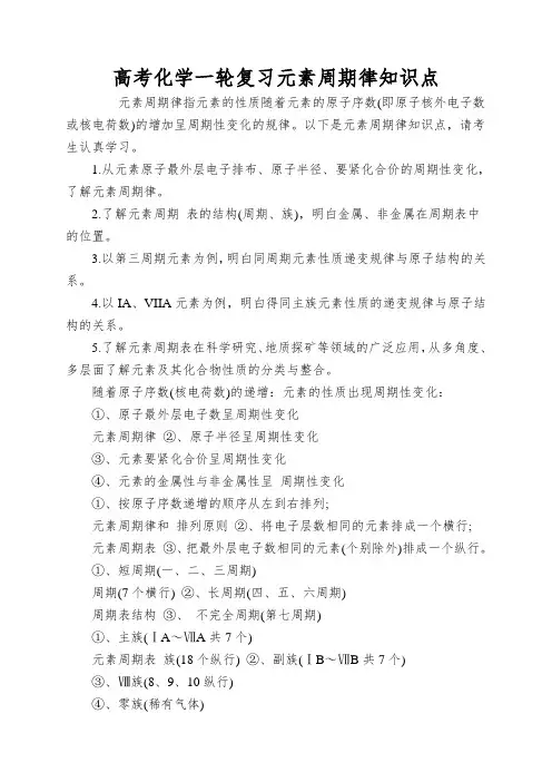高考化学一轮复习元素周期律知识点
