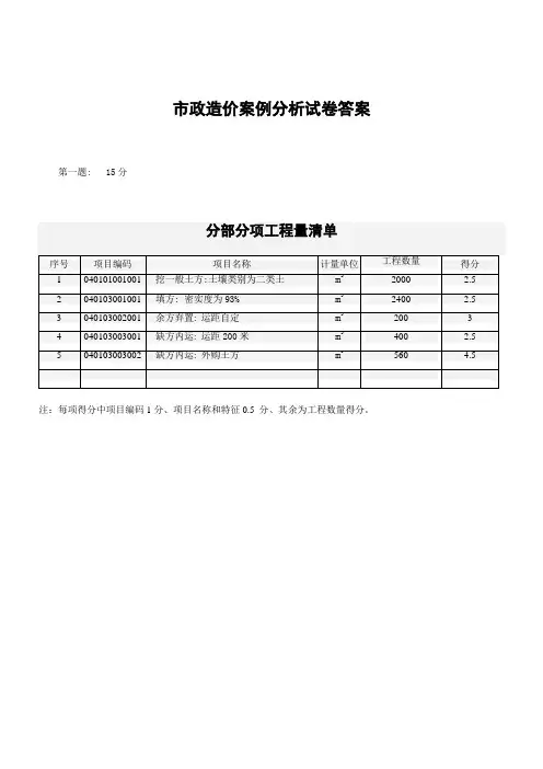 2005市政案例试题答案及评分标准