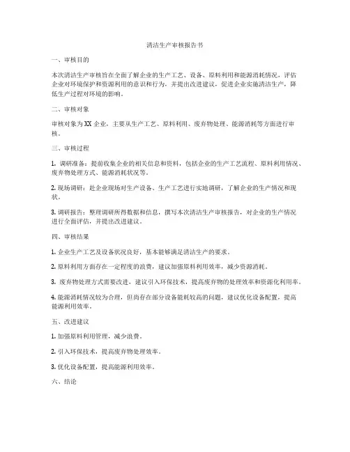 清洁生产审核报告书