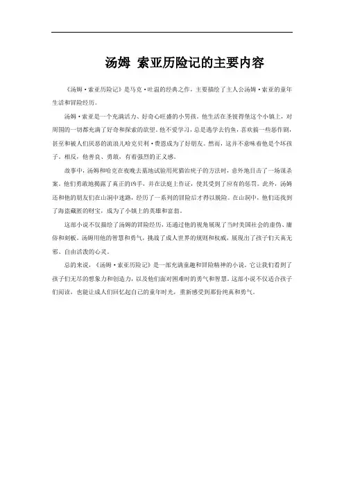 汤姆 索亚历险记的主要内容
