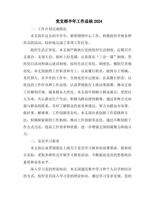 党支部半年工作总结2024