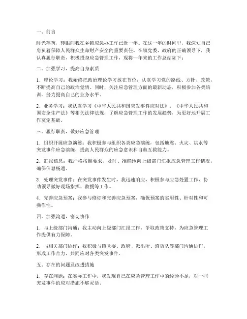 乡镇应急办个人工作总结