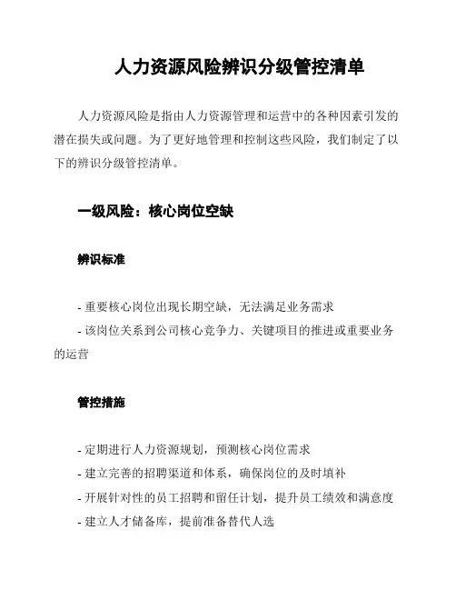 人力资源风险辨识分级管控清单