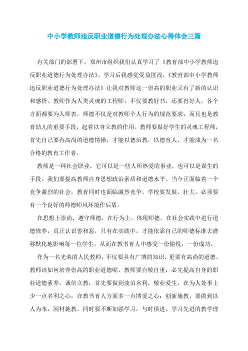 中小学教师违反职业道德行为处理办法心得体会三篇