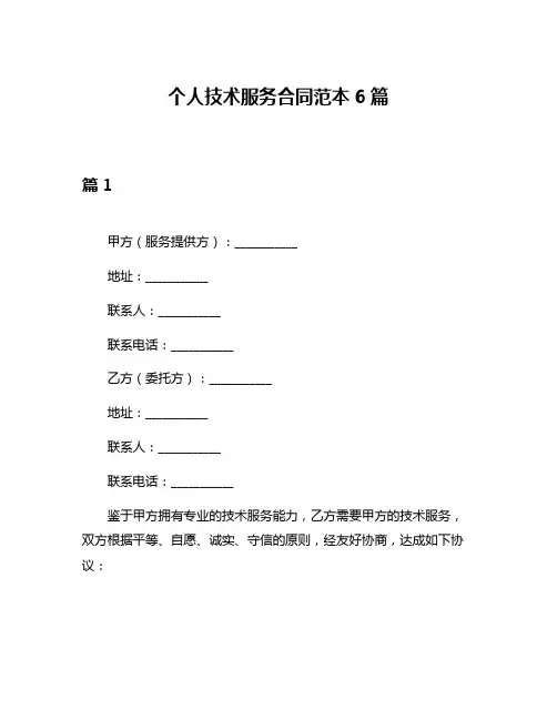 个人技术服务合同范本6篇