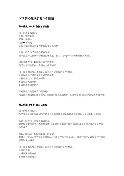 0-21岁心理成长的5个阶段