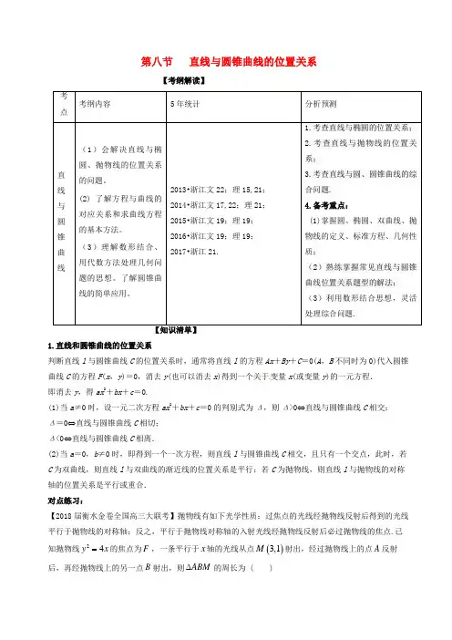 (浙江版)2018年高考数学一轮复习专题直线与圆锥曲线的位置关系讲