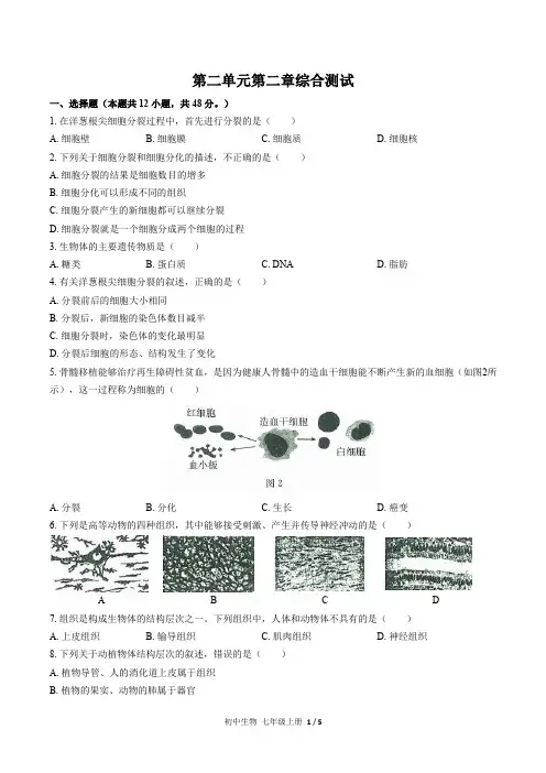 (人教版)初中生物七年级上册 第二单元第二章综合测试(含答案)01