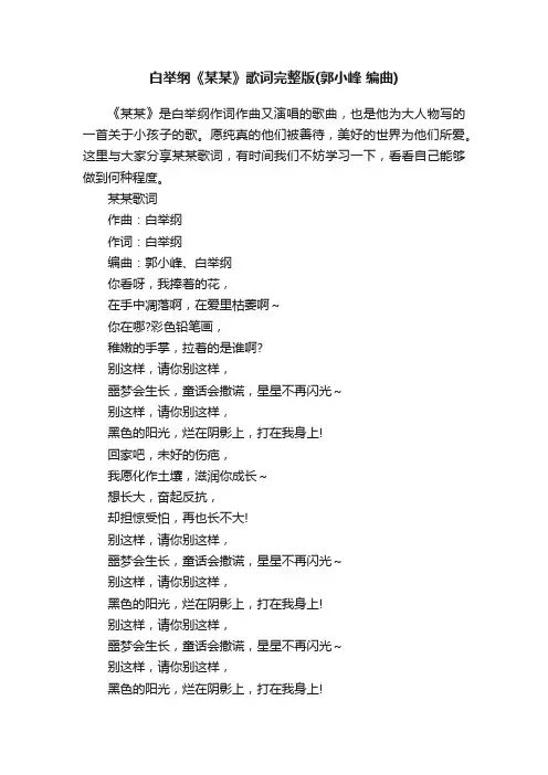 白举纲《某某》歌词完整版（郭小峰编曲）