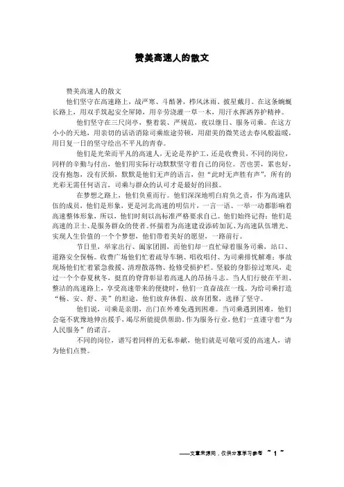 赞美高速人的散文