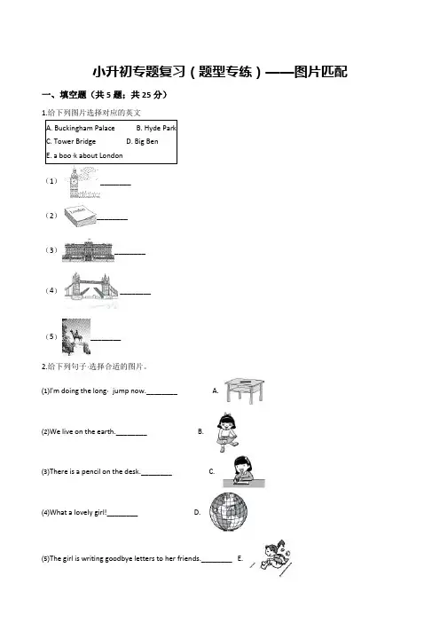 外研社(三起)六年级下册英语试题-小升初专题复习(图片匹配)(含答案解析)