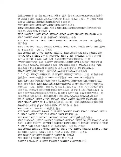 CAE常用材料属性参数（打印版）