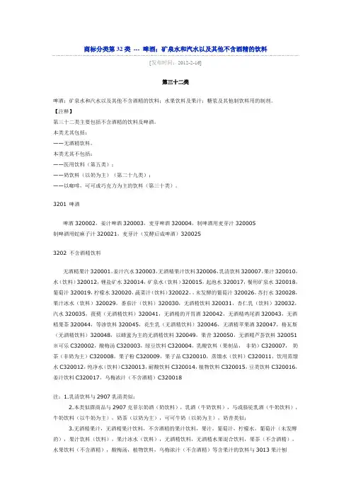 商标分类第32类