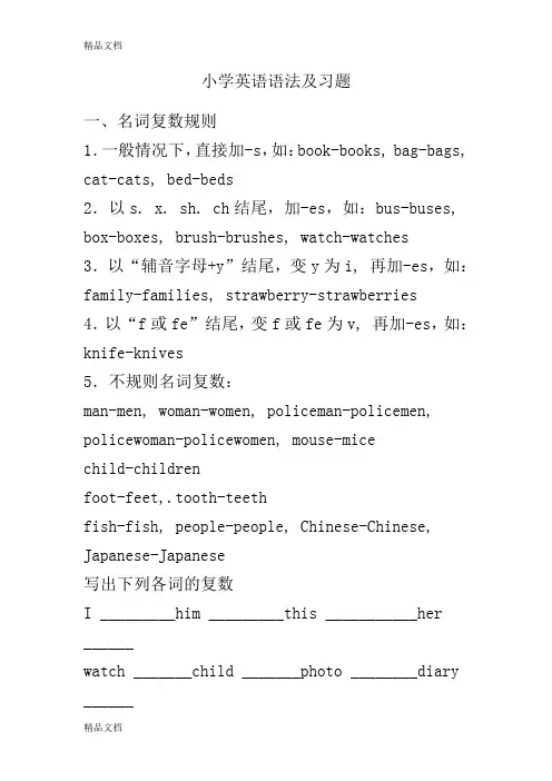 PEP小学六年级英语下册复习语法知识及配套习题知识讲解