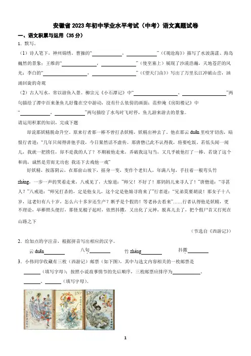 安徽省2023年中考语文真题试卷