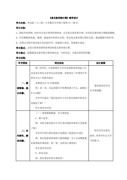 《复式条形统计图》教学设计(青岛版数学五年级下册)