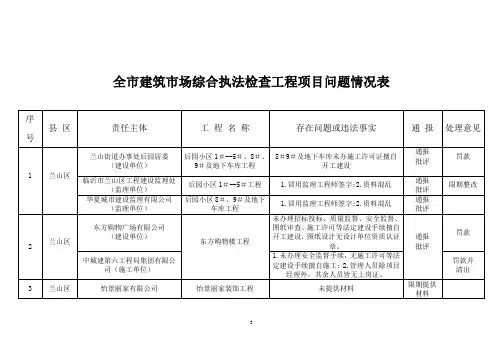全市建筑市场综合执法检查工程项目问题情况表