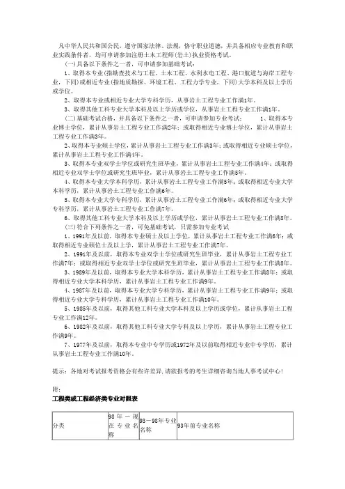 岩土工程师报考条件及新旧专业对照表