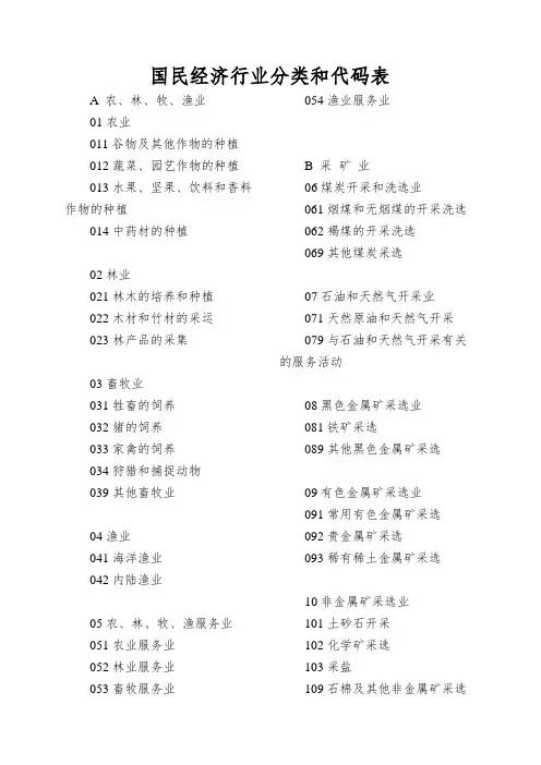 国民经济行业分类和代码表