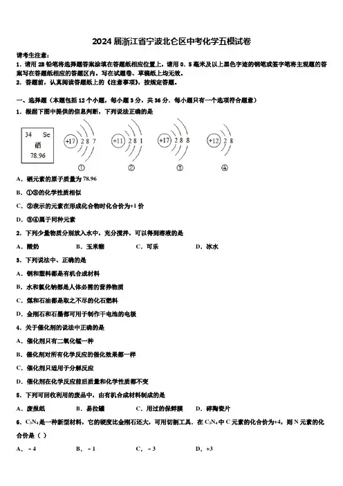 2024届浙江省宁波北仑区中考化学五模试卷含解析