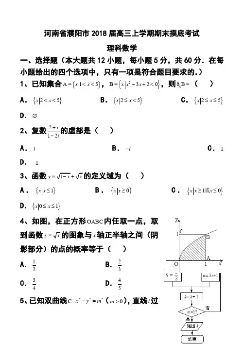 2018届河南省濮阳市高三上学期期末摸底考试理科数学试题及答案 精品