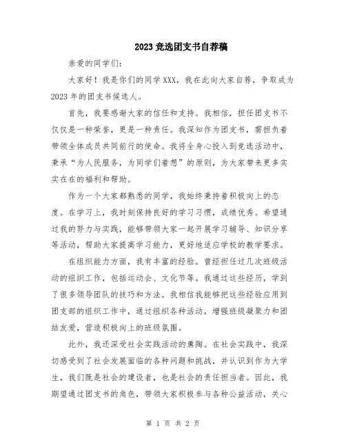 2023竞选团支书自荐稿