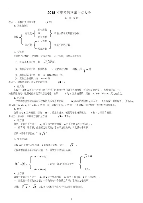 2018中考数学知识点大全