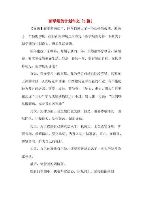 2020年新学期的计划作文「3篇」
