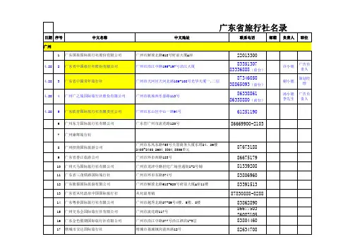 广东省旅行社名录