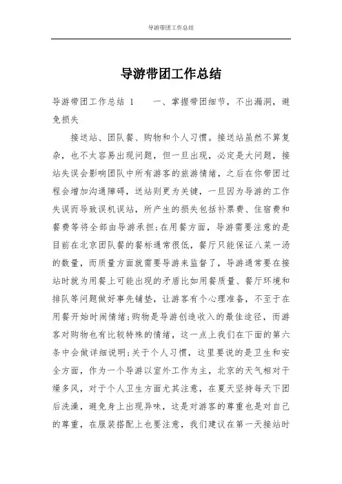 导游带团工作总结