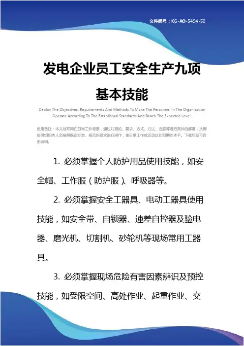 发电企业员工安全生产九项基本技能