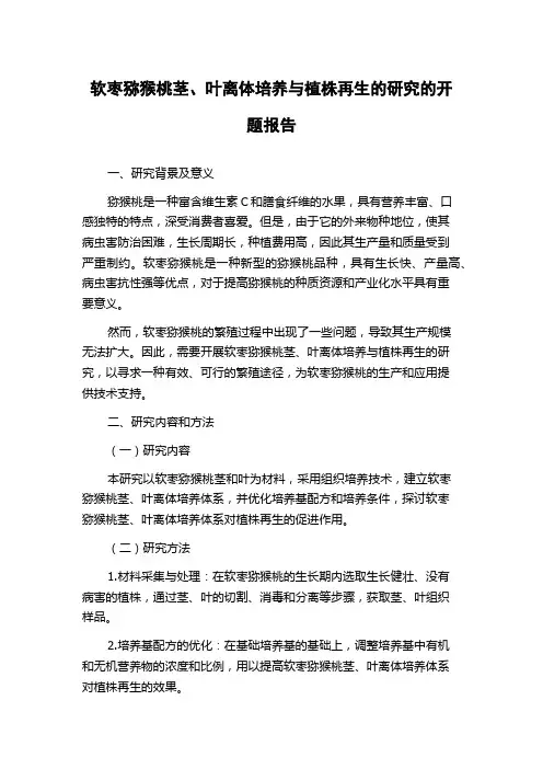 软枣猕猴桃茎、叶离体培养与植株再生的研究的开题报告
