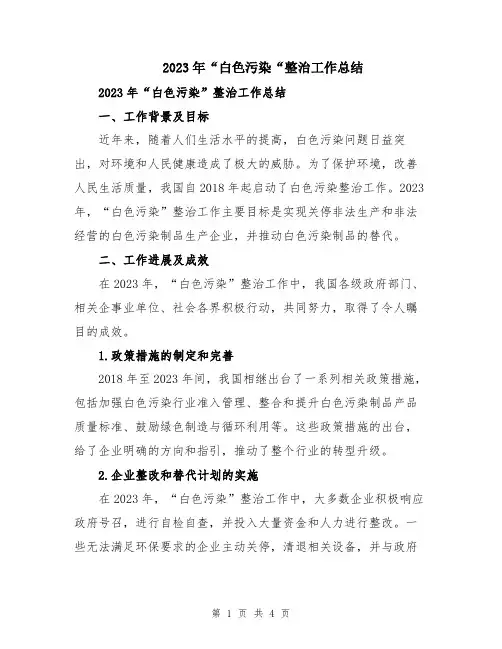 2023年“白色污染“整治工作总结