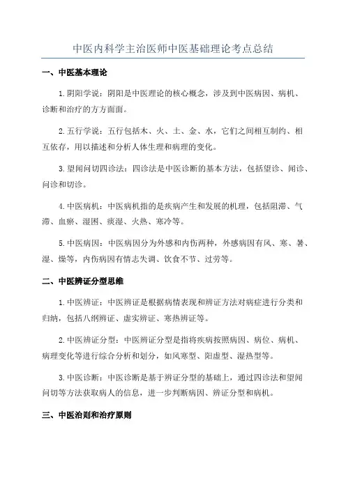 中医内科学主治医师中医基础理论考点总结