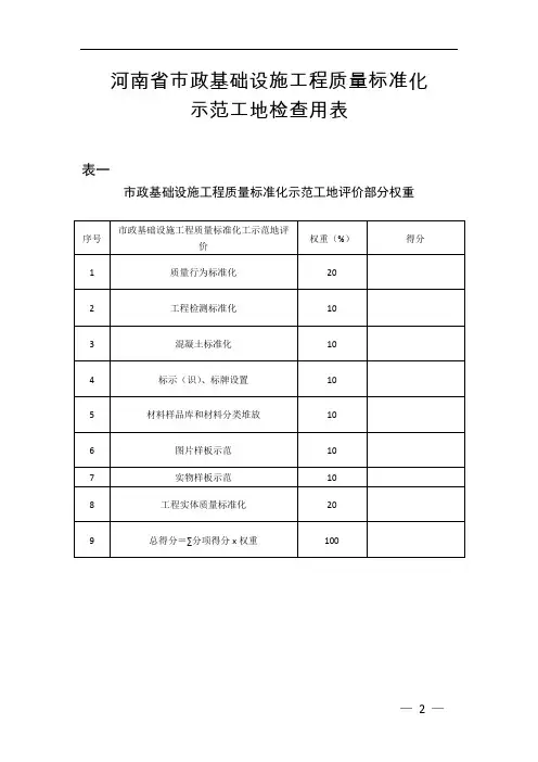 市政质量标准化示范工地检查用表