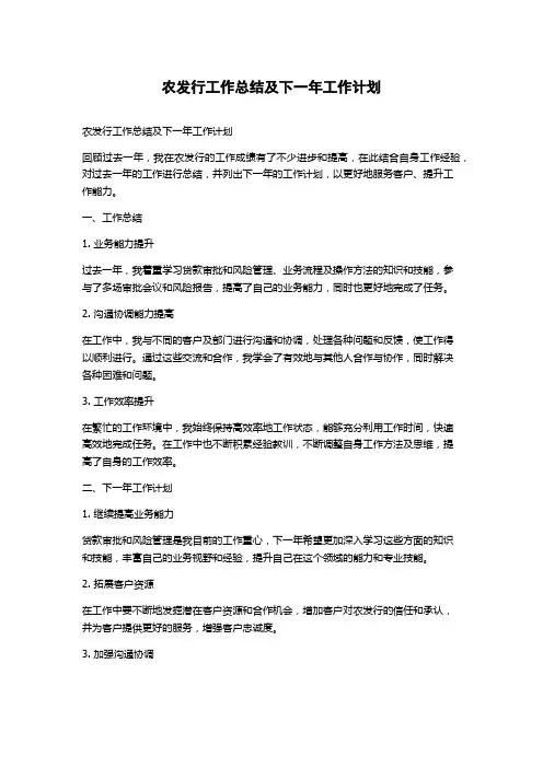 农发行工作总结及下一年工作计划