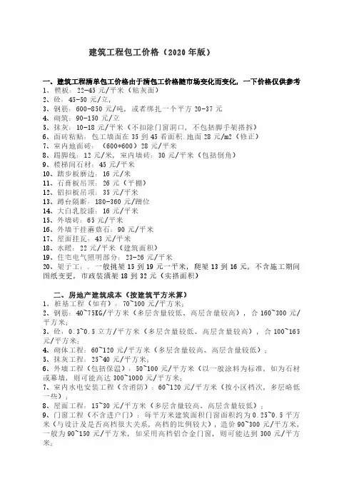 2020年建筑工程报价清单