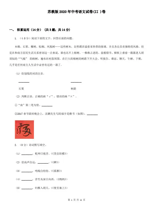 苏教版2020年中考语文试卷(II )卷