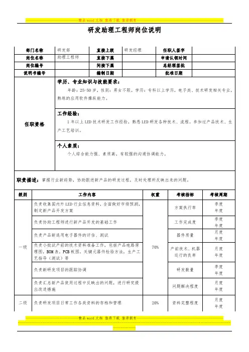 研发助理工程师说明