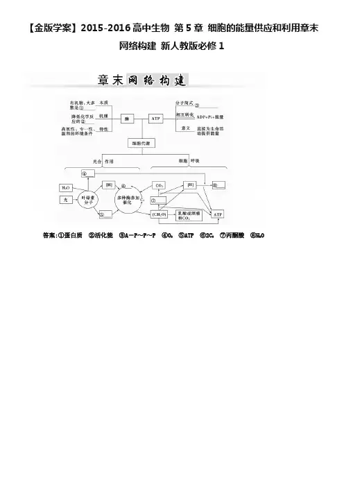 2018-2019高中生物 第5章 细胞的能量供应和利用章末网络构建 新人教版必修1