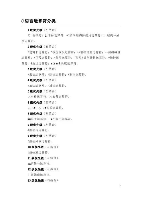 C语言运算符等级