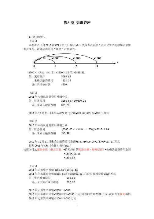 CPA《会计》第六章答案-无形资产