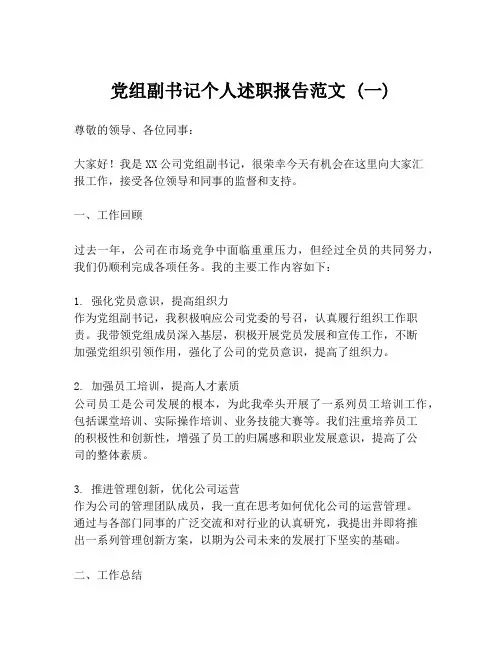 党组副书记个人述职报告范文 (一)